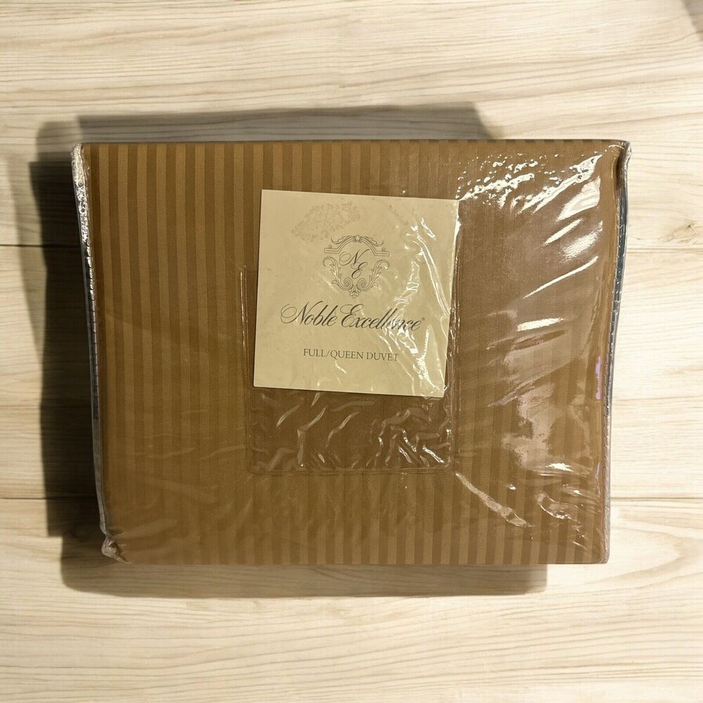 Noble‎ Excellence MELANI Duvet Cover Striped Tan 100% Egyptian Cotton 90” X 94”